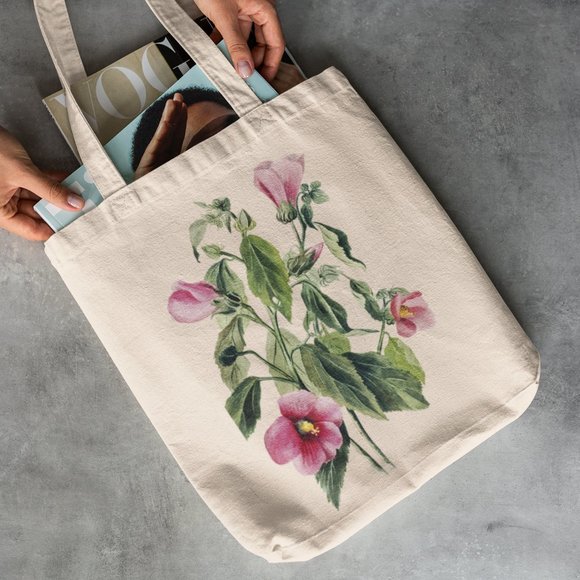 Rosepink Vintage Watercolor Floral Print Graphic Canvas Tote Bag - Picture 2 of 5